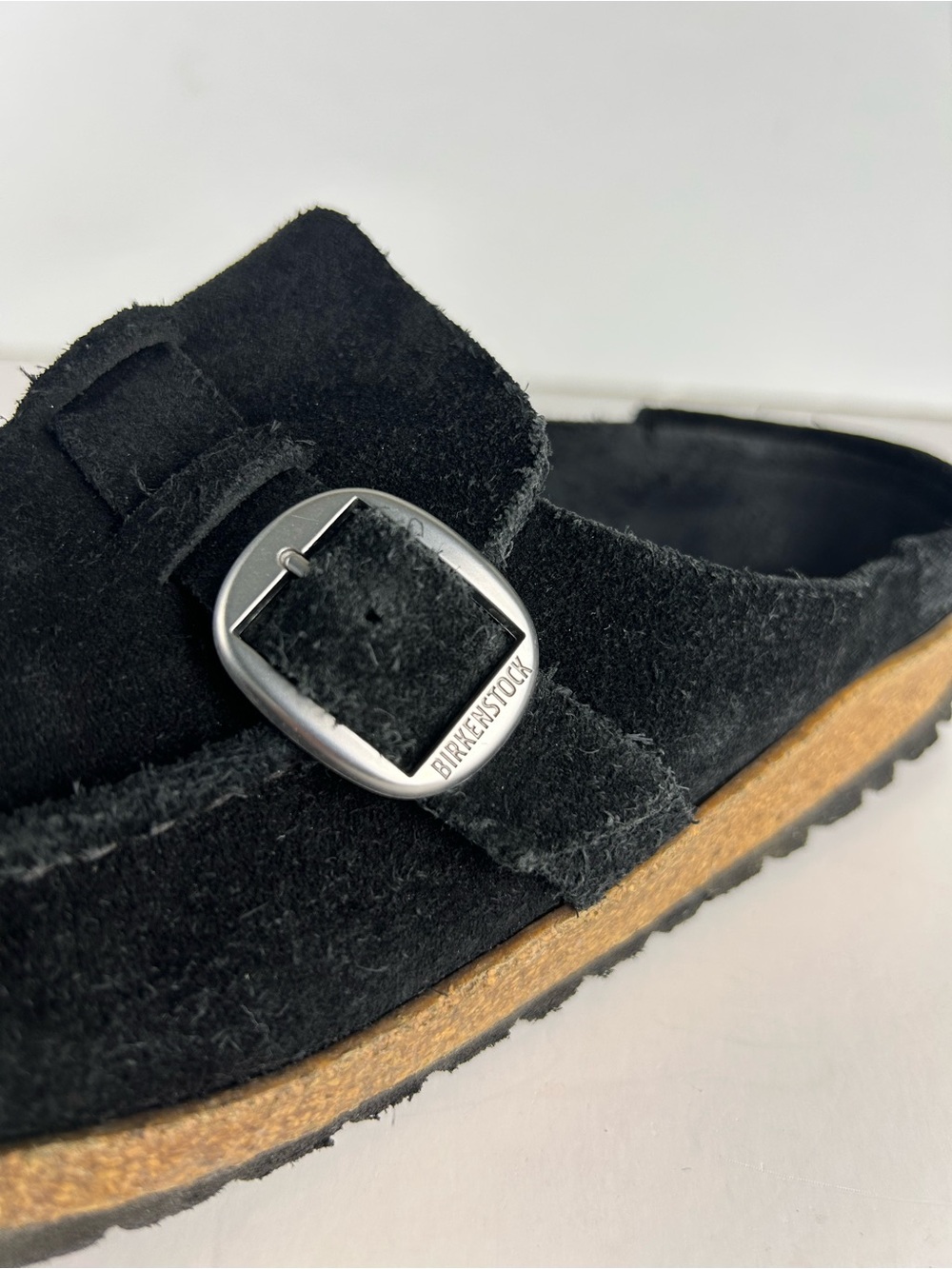 Birkenstock Buckley Black Suede Leather Slip On Shoes Moc Toe Mules EU 39 US L 8 - Picture 10 of 13